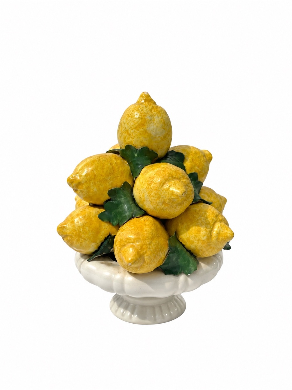 Vintage Majolica 7” Ceramic Lemon Topiary in White Pedestal Bowl